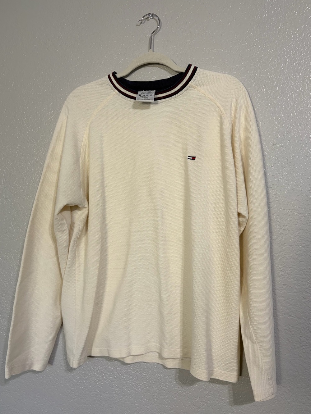 Tommy Hilfiger Cream Crewneck Sweater with Navy Trim